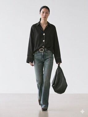 Massimo Dutti Viscose Button-Down Blouse Size 8